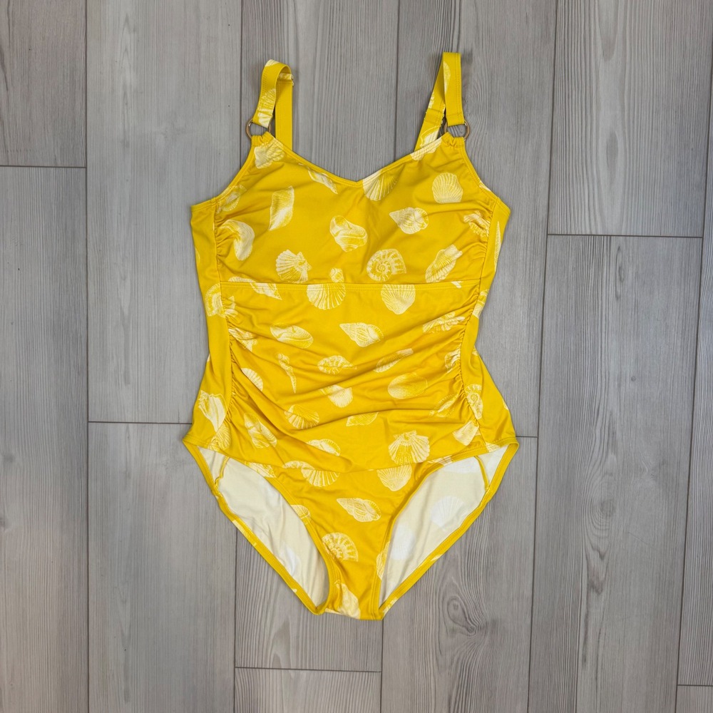 Isaac Mizrahi Live Bridgehampton Yellow Seashell Ruched One Piece Swimsuit 10
